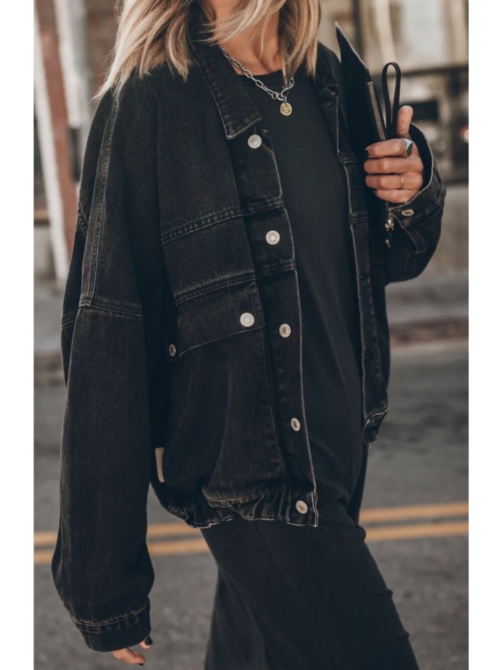 MIKUTA The Black Denim Jacket Oversized Size Small